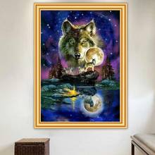 Pintura de diamantes 5D, Kits de punto de cruz cuadrados completos de Lobo, Estrella-cielo, mosaico bordado de diamantes, imagen de diamantes de imitación, decoración del hogar, regalo 2024 - compra barato