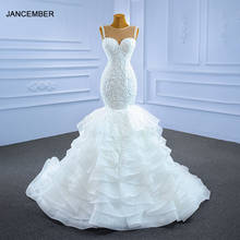 J67255 janceber прозрачное кружевное платье с воротником в форме сердца, аппликацией и принтом, 2021 стиль, белое Многоярусное платье «рыбий хвост», Robe Mariee 2024 - купить недорого