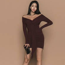 S-XL Big Size 2020 Spring New Korean Dress Ladies V-neck Solid Evening Dinner Dress for Women Sheath Mini Sexy Bodycon Dress Wom 2024 - buy cheap