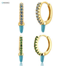 Kikichicc 100% 925 Sterling Silver Turquoise Spike Huggies Hoops Earring For Blue Green Pave Zircon Fashion Women Jewelry Rock 2024 - buy cheap