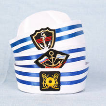 Nuevos adultos niños marineros fiesta Cosplay militar sombreros Blanco Marina capitán Cap con ancla mar barcos náuticos niños sombreros 2024 - compra barato