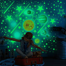 Светящиеся наклейки на стену с изображением девяти планет и звезд, украшение для спальни, потолка, светится в темноте, флуоресцентные стикеры в горошек, для детской комнаты 2024 - купить недорого