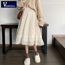 Vangull Elastic High Waist Lace Skirt Women Korean Version Spring Autumn New Slim Hollow Out Skirt Mid-Calf Female Party Skirt 2024 - buy cheap