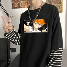 Kawaii Anime Haikyuu Hinata Shoyo Fake Two Piece T Shirt Female Plus Size Harajuku Streetwear Casual Summer Long Sleeve T-shirts 2024 - buy cheap