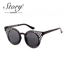Óculos de sol de olho de gato story, óculos feminino vintage vazados, armação preta, espelhado, de grandes dimensões 2024 - compre barato