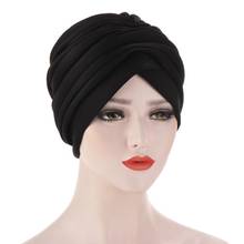 Muslim Elastic Ruffle Cotton Turban Hat Cancer Chemo Beanies Cap Headwrap Plated for women Hair Loss Accessories 2024 - buy cheap