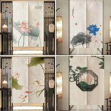 Китайская дверная занавеска от Noren, чернильная цветочная картина Fengshui для кухни, спальни, ресторана, украшение для дома, навесная занавеска для двери 2024 - купить недорого