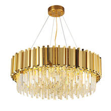 Luxury Plated Gold Metal Lustre K9 Crystal Led Pendant Lights E14 Luminarias Dining Room Straight Pendant Lamp Lighting Fixtures 2024 - buy cheap