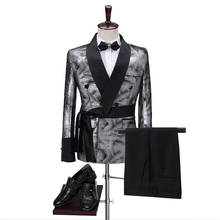 Latest Coat Pant Designs 2020 Slim Shiny Silver Smoking  Jacket Italian Tuxedo Dress Double Breasted Men Suits For Wedding Groom 2024 - buy cheap