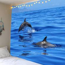 Três golfinhos, mar, azul, tapeçaria de parede pendurado, pano de decoração do quarto da sala de estar 2024 - compre barato