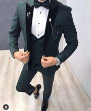 2021 Green Men Suits Wedding Tuxedos Groom Black Lapel Costume Homme Slim Fit Blazer Terno Masculino 3 Pieces Jacket Pant Vest 2024 - buy cheap