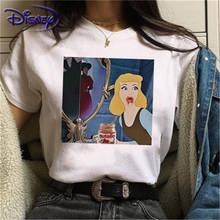 Disney new princess print T-shirt princess cartoon pure cotton white female models funny and cool regular round neck T-shirt 2024 - buy cheap