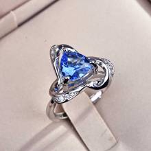 Anillo de piedra de cristal con abalorio Natural para mujer, triángulos de estilo Simple, anillos de circonita azul, joyas giratorias creativas de moda 2024 - compra barato