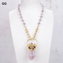 GuaiGuai Jewelry Natural Pink Kunzite Rough Pendant Amethyst Chain Necklace 21" 2024 - buy cheap