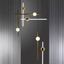 Nordic Horizontal Vertical Line LED Pendant Lights Minimalist Metal luminous Glass ball Living Room Hotel Hall Hanging Light 2024 - buy cheap