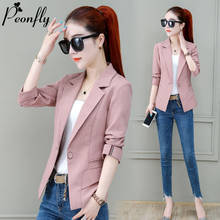Button Peonfly Women's Single Blazer Fashion 2020 Spring Long Sleeve Blazer Solid Slim Office Lady Jacket Female Blazer Ladies   2024 - buy cheap