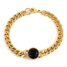 12mm Width Womens Mens Gold Bracelet Stainless Steel Cuban Black Stone Link Chain Bracelets For Men Cuban Link Jewelry 2024 - buy cheap