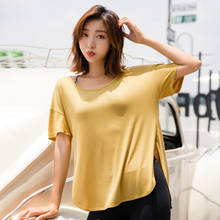 NORMOV Casual Women Tops O Neck Short Sleeve Split Waist Shirts Loose Tees Solid Breathable Workout Female Tops 2024 - buy cheap