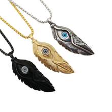 3 colors Indian style Eye on eagle feather necklace pendant & necklace 316L Stainless steel mens hip hop punk necklace BLKN0700 2024 - buy cheap
