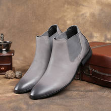 Sapatos masculinos de couro, calçado preto/cinza para o ar livre, bota de couro genuíno, tornozelo 2024 - compre barato