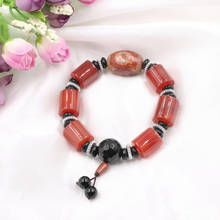 Pulsera de cuentas de piedra de ágata roja Natural, brazalete de borla hecho a mano, joyería de buena suerte, regalo saludable, 19cm, B337 2024 - compra barato