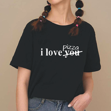 Camiseta informal Harajuku de algodón para mujer, camisetas de manga corta con estampado de letras I Love Pizza, Tops de talla grande con cuello 0 2024 - compra barato