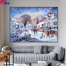 Vila in inverno pintura de diamante ponto cruz arte mosaico bordado venda artesanato paisagem presente hobby decoração de parede 2024 - compre barato