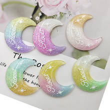 50 Uds. De letras mezcladas de 6 colores, Luna Multicolor, cabujones de resina planos, adornos artesanales para lazos de pelo 2024 - compra barato