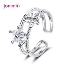 100% Pure 925 Sterling Silver New Women Fashion Jewelry Clear Crystal Zircon Simple Hollow Flower Open Size Adjustable Ring 2024 - buy cheap