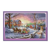 Winter travel cross stitch kit aida 14ct 11ct count print canvas cross stitches   needlework embroidery DIY handmade 2024 - buy cheap