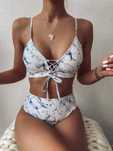 Bikini de cintura alta con cordones para mujer, traje de baño de dos piezas con estampado de mariposas, cintura alta, 2021 2024 - compra barato