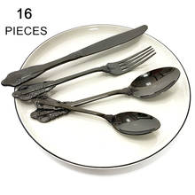 16Pcs 18/10 Stainless Steel Dinnerware Set Mirror Black Dinner Spoon Fork Knife Cutlery Set Flatware Tableware Set Service For 4 2024 - buy cheap