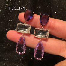 FXLRY New Design Long Drop Tassel Purple Zircon Earrings for women wedding jewelry gift 2024 - buy cheap