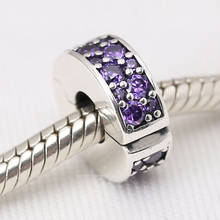 S925 prata faça você mesmo brilhantes clipes elegantes encaixes de pulseira enfeites bracelete feminino pulseira luxo roxo cz 2024 - compre barato