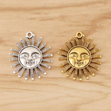 10 piezas de colgantes de plata tibetana/tono dorado Smiley Sun para fabricación de joyas, collar, 33x29mm 2024 - compra barato
