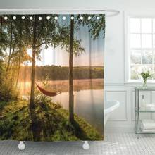 Summer Camping Lake Empty Hammock Between Two Trees The Shower Curtain Waterproof Polyester Fabric 60 x 72 Inches Set with Hooks 2024 - buy cheap