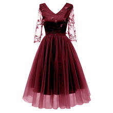 3D Цветочная вышивка, кружевное сексуальное бордовое коктейльное платье с двойным v-образным вырезом и рукавом 3/4, вечернее платье длиной до колена, трапециевидный Халат 2024 - купить недорого
