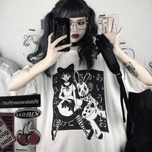 Ropa de calle japonesa Harajuku para mujer, Tops góticos de estética de dibujos animados, camiseta Punk Kawaii divertida, ropa informal holgada 2024 - compra barato