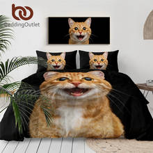 BeddingOutlet-Juego de cama con estampado 3D de gato y jengibre, edredón con retrato divertido de rey, juego de cama de gato feliz y sonriente, ropa de cama de 3 piezas para perro 2024 - compra barato