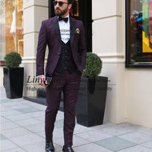 Burgundy Wedding Suits for Men Groom Suits Groomsmen Suits Wedding Costume Mens Suit 3 Pieces Jacket+Pants+Vest costume homme 2024 - buy cheap