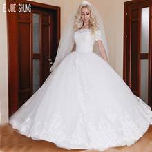 E JUE SHUNG New Short Sleeves Vintage Ball Gown Wedding Dresses Off Shoulder Bride Bridal Gowns Lace Appliques Vestido De Novia 2024 - buy cheap