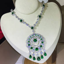 Collar de circón de lujo para mujer, cadena con colgante de borla de cristal verde, joyería fina, alta moda 2024 - compra barato