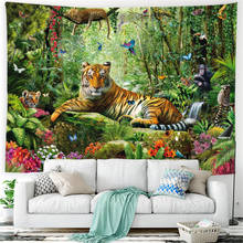 Psychedelic Forest Hanging Wall Tapestries Animals Tiger Trippy Tapiz Hippie Boho Decor Dorm Wall Carpet Sofa Blanket Tablecloth 2024 - buy cheap