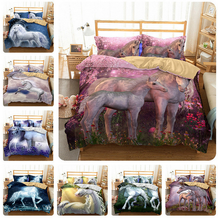 Kids Girl Flower Duvet Cover Colored 3d Unicorn Bedding Set Queen Size Watercolor Print Bed Set Dreamlike Bedlinen 2024 - buy cheap