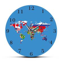 Relógio de parede decorativo para casa, escritório, bandeiras nacionais, mapa político do mundo, arte do país, relógio de parede 2024 - compre barato