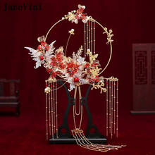 Роскошные Красные Свадебные веерообразные букеты jaevini 2021, классические китайские 3D цветы ручной работы, металлические круглые веерообразные свадебные аксессуары 2024 - купить недорого