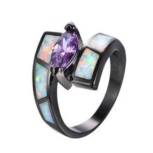 Black Gun Plated 3 Colors Opalite Opal Geometric Finger Ring with Cat Eye Stone for Engagement Jewelry 2024 - buy cheap