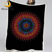 BlessLiving-Manta De Cama con Mandala Floral, manta colorida y esponjosa De lana De Sherpa Bohemia, manta De Cama negra con flores bohemias 2024 - compra barato