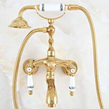 Luxury Polished Gold Color Brass Bathroom Wall Mounted Clawfoot Tub Faucet Taps Set With Hand Held Shower Head Spray mna814 2024 - buy cheap