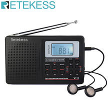 Радиостанция Retekess V111, FM, стерео, MW/SW, радиостанция, Полнодиапазонный радиоприемник, портативные часы и будильник 2024 - купить недорого